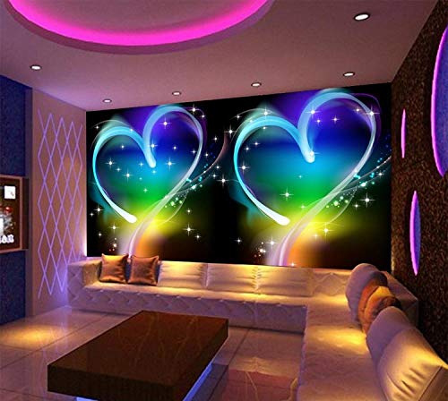 Mural Pared 3D, Gran Tamaño Abstracta Moderna Colores Brillantes Corazones Dobles Imágenes 5D Print Tela De Seda Tela Art Decó para Paredes Salón Comedor Dormitorio Oficina,440Cm(W) X 270Cm(H) (14