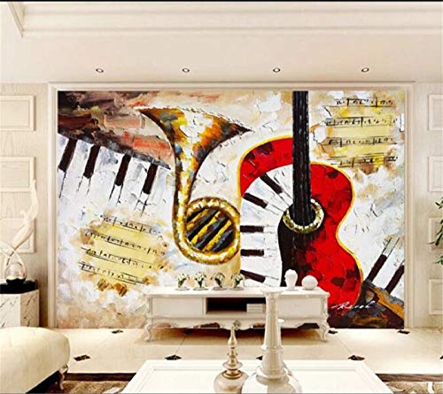 Murales De Pared 4D Papel Pintado,Guitarra Vintage Creativo Saxo Partituras De Piano Hd De Gran Tamaño De Impresión De Arte Fotográfico Cartel De Papel Tapiz Para Restaurante Cafetería Restauran