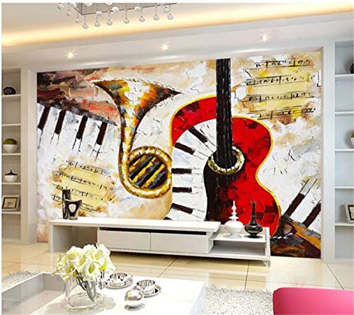 Murales De Pared 4D Papel Pintado,Guitarra Vintage Creativo Saxo Partituras De Piano Hd De Gran Tamaño De Impresión De Arte Fotográfico Cartel De Papel Tapiz Para Restaurante Cafetería Restauran