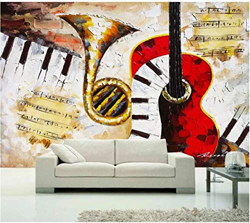 Murales De Pared 4D Papel Pintado,Guitarra Vintage Creativo Saxo Partituras De Piano Hd De Gran Tamaño De Impresión De Arte Fotográfico Cartel De Papel Tapiz Para Restaurante Cafetería Restauran