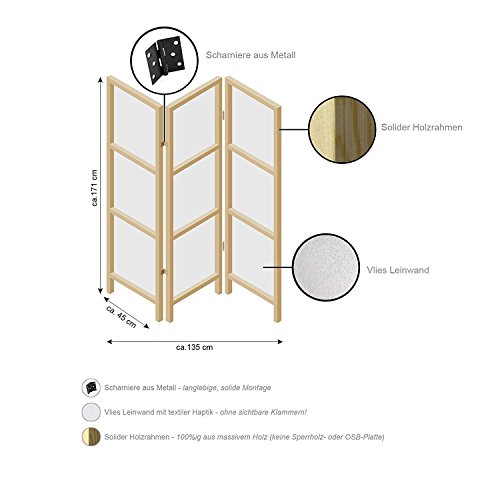 murando - Biombo XXL 225x171 cm - 5 Paneles Lienzo de Tejido no Tejido Tela sintética Separador Madera Design de Moda Hecho a Mano Deco Home Office Japón p-A-0009-z-c