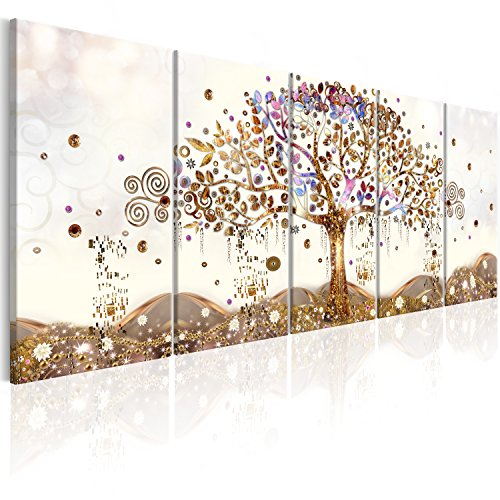 murando - Cuadro en Lienzo Arbol Klimt 225x90 cm Impresión de 5 Piezas Material Tejido no Tejido Impresión Artística Imagen Gráfica Decoracion de Pared Abstracto l-A-0009-b-n