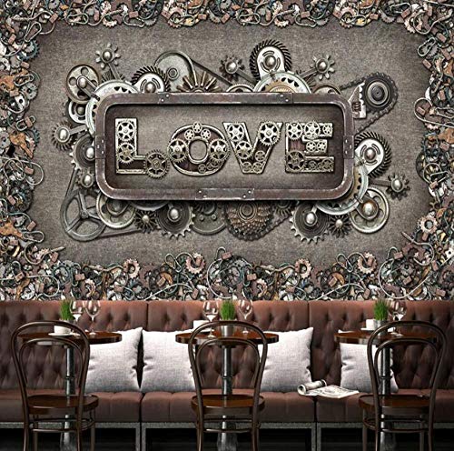 Murando Fotomurales 3D Mural 3D Europea Retro Metal Gear Papel Tapiz Ktv Ocio Bar Mural Salón Bar Maquinaria Industria Amor Papel Tapiz-300 * 210 Cm