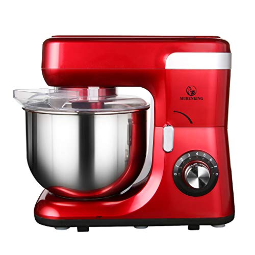 MURENKING 1200W MK55 Batidoras Amasadoras Doble Ganchos de Masa Capacidad de 5.5L 8 Regulación de Velocidad Continua,Cabezal de Inclinación Automático Robot de Cocina con 5 Accesorios (Coca-Cola Roja)