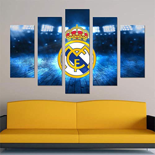 Murosn 5 Piezas Imagen Hogar Oficina Creativo Grande Formato Cuadros En Lienzo Moderno Pintura Decorativa Regalo Real Madrid 150x80cm-Marco