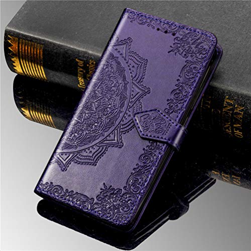 MUSESHOP Funda Xiaomi Redmi Note 7/Note 7 Pro, Estuche de Cuero Estampado Mandala Libro de Cuero con Tapa y Cartera, Carcasa PU Leather con TPU Silicona Case Interna Suave - Morado