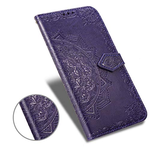 MUSESHOP Funda Xiaomi Redmi Note 7/Note 7 Pro, Estuche de Cuero Estampado Mandala Libro de Cuero con Tapa y Cartera, Carcasa PU Leather con TPU Silicona Case Interna Suave - Morado