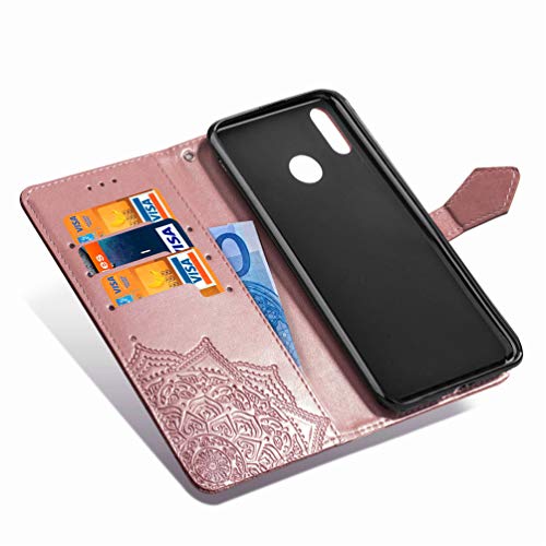 MUSESHOP Funda Xiaomi Redmi Note 7/Note 7 Pro, Estuche de Cuero Estampado Mandala Libro de Cuero con Tapa y Cartera, Carcasa PU Leather con TPU Silicona Case Interna Suave - Oro Rosa