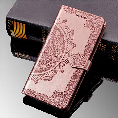 MUSESHOP Funda Xiaomi Redmi Note 7/Note 7 Pro, Estuche de Cuero Estampado Mandala Libro de Cuero con Tapa y Cartera, Carcasa PU Leather con TPU Silicona Case Interna Suave - Oro Rosa