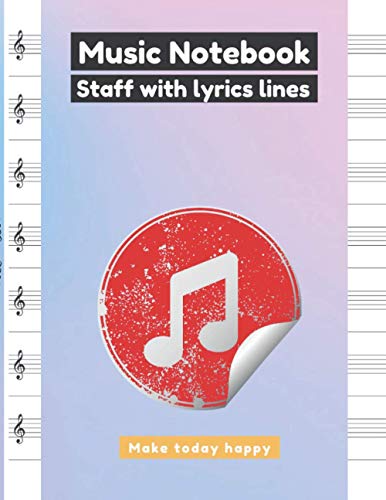 Music Notebook Staff with lyrics lines Pastel mesh blurred background multi color gradient pattern smooth modern watercolor style dover, 100 pages - Large(8.5 x 11 inches)