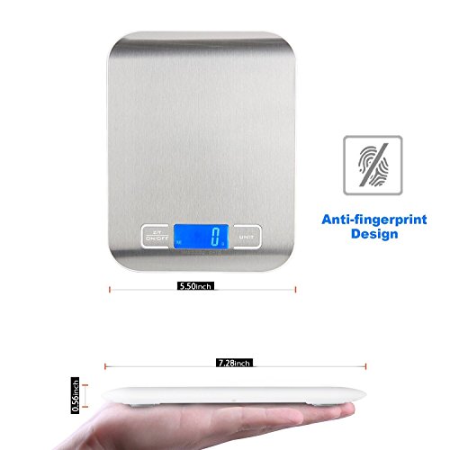 Musou Báscula Digital para Cocina de Acero Inoxidable, 5kg / 11 lbs, Balanza de Alimentos Multifuncional, Color Plata (Baterías Incluidas).