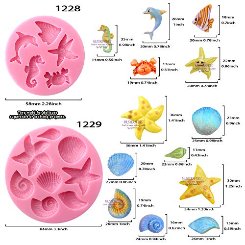 musykrafties Criatura Marina Verano Y PLAYA Fondant Molde de silicona para modelado azúcar,decoración tartas,Adorno Pasteles, Fondant, joya, Polímero Flexible, MANUALIDADES Proyectos, 5 en juego