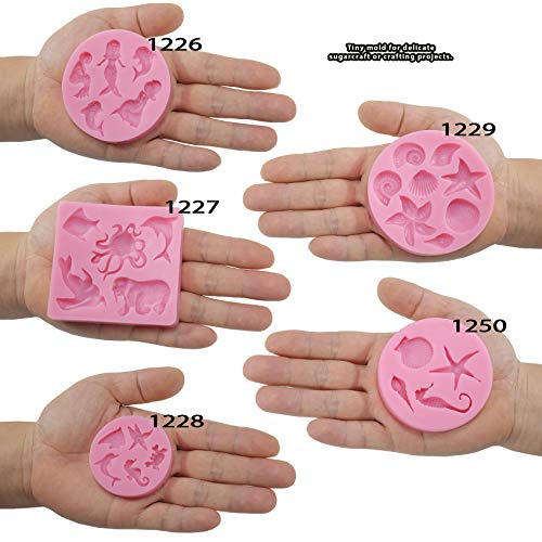 musykrafties Criatura Marina Verano Y PLAYA Fondant Molde de silicona para modelado azúcar,decoración tartas,Adorno Pasteles, Fondant, joya, Polímero Flexible, MANUALIDADES Proyectos, 5 en juego