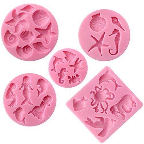 musykrafties Criatura Marina Verano Y PLAYA Fondant Molde de silicona para modelado azúcar,decoración tartas,Adorno Pasteles, Fondant, joya, Polímero Flexible, MANUALIDADES Proyectos, 5 en juego