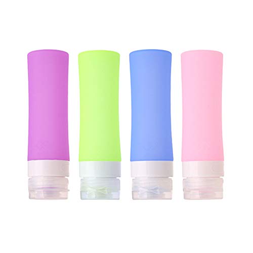 MUUZONING Botellas de Viaje de Silicona, 100% BPA Gratis Recipientes rellenables portátiles a Prueba de Fugas para champú, Acondicionador,Loción, artículos de tocador(4 Unidades) -80ml