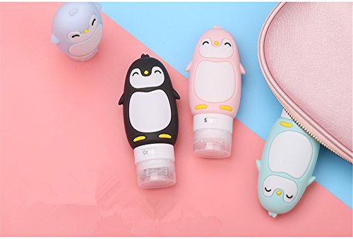 MUUZONING Pingüino Lindo Botellas de Viaje de Silicona, 100% BPA Gratis Recipientes rellenables portátiles a Prueba de Fugas para, Acondicionador,Loción, artículos de tocador(4 * 90ml)