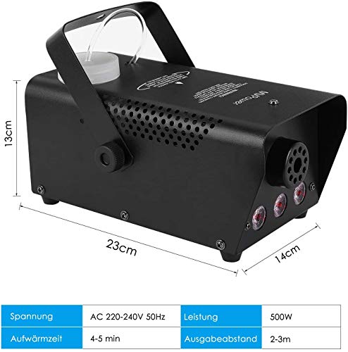 MVPOWER 500 W Mini Máquinas de Humo, Máquinas de Humo con Control Remoto [nalámbrico y Lulz de Colores, Máquina de Humo para Fiestas, Bodas, Fiestas en el Teatro y Efectos de DJ de Club, 350 ml