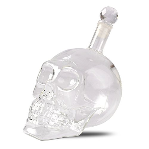 MVPower Botella de Vidrio con Forma de Calavera, 700 ml con 6 Vasos de Chupito de 75 ml Ideal para Whisky, Vodka o Vino Favorito, Idea de Regalo para Navidad o para Una Noche Divertida