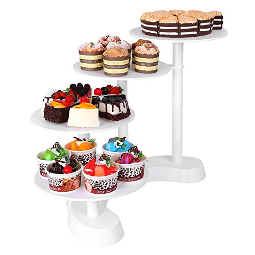 MVPower - Soporte expositor para tartas, pasteles y cupcakes, 4 bandejas, color blanco, ideal para tarta de bodas o cumpleaños, ABS, 4plateaux, 4 Plateaux