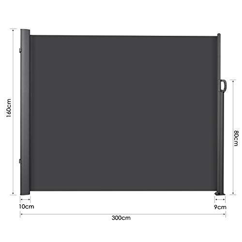 MVPower Toldo Lateral de Aluminio de 300 x 160 cm/180 cm (Largo x Alto), Protección Solar Extensible para balcón, terraza, jardín, toldo Lateral (300 x 160)