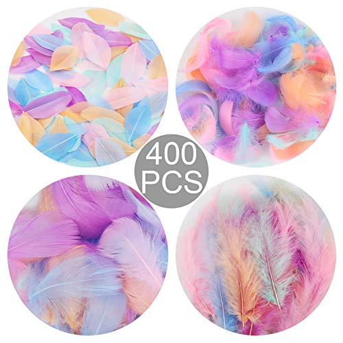 Mwoot 400 pcs Plumas de Colores, de artesanía Natural Plumas de Ganso para Disfraces, Bolsos, aretes, atrapasueños de Bricolaje, Festival de Bodas, Decoraciones para Fiestas en el hogar, 5-15 cm