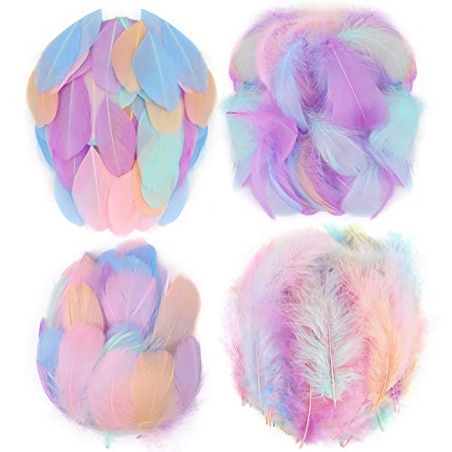 Mwoot 400 pcs Plumas de Colores, de artesanía Natural Plumas de Ganso para Disfraces, Bolsos, aretes, atrapasueños de Bricolaje, Festival de Bodas, Decoraciones para Fiestas en el hogar, 5-15 cm