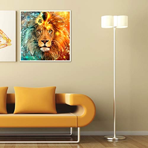 MWOOT DIY 5D León Real Diamante Pintura por Número Kit,Lion Bricolaje Diamond Painting Rhinestone Bordado de Punto de Cruz Artes Manualidades Lienzo Pared Decoración(30x30cm)