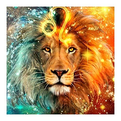 MWOOT DIY 5D León Real Diamante Pintura por Número Kit,Lion Bricolaje Diamond Painting Rhinestone Bordado de Punto de Cruz Artes Manualidades Lienzo Pared Decoración(30x30cm)