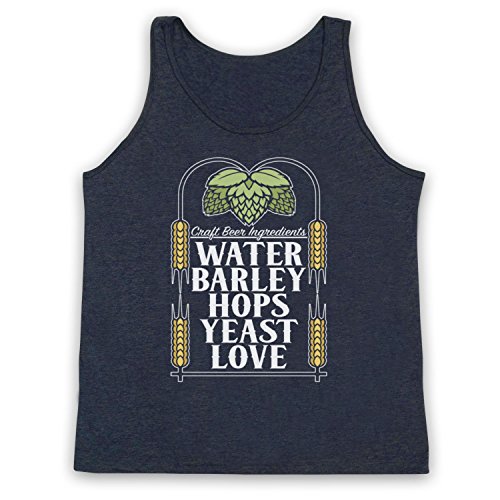 My Icon Art & Clothing Craft Beer Ingredientes Agua cebada lúpulo levadura amor Tank Top chaleco Azul azul (Heather Navy) L/Pecho 106,68-111,76 cm