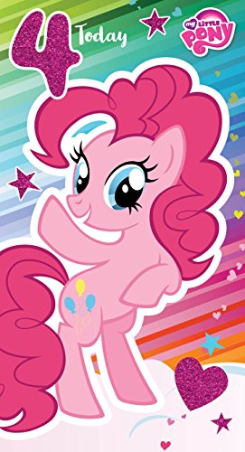 My Little Pony MP011 - Tarjeta de felicitación, diseño con mensaje:"Happy 4th Birthday. Hope Your Day Is Bursting With Fun!"