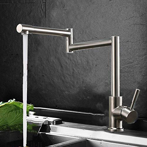 MYALQ Grifo de Cocina Monomando Agua Caliente y Fría 304 Fregadero de Cocina de Acero Inoxidable Fregadero Grifo Giratorio Plegable, Sin Plomo Giratorio de 360 ​​Lavabo Vias Adaptador