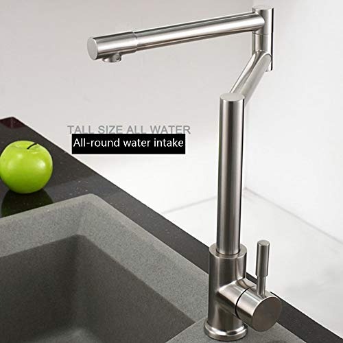 MYALQ Grifo de Cocina Monomando Agua Caliente y Fría 304 Fregadero de Cocina de Acero Inoxidable Fregadero Grifo Giratorio Plegable, Sin Plomo Giratorio de 360 ​​Lavabo Vias Adaptador