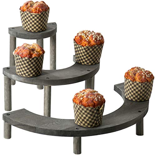 MyGift - Expositor de 3 pisos para cupcakes (madera semicircular), color gris