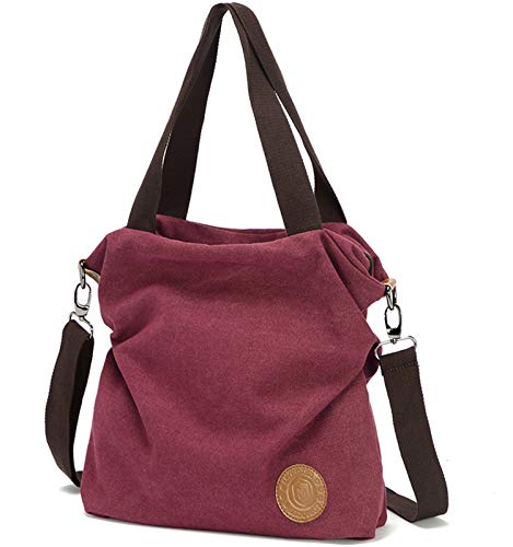 Myhozee Bolsos de Mujer,Bolso Bandolera Mujer Bolso Lona de Hombro Bolso Tote Bolso Shopper Bolso de Mano para Multifuncional -Vino Rojo