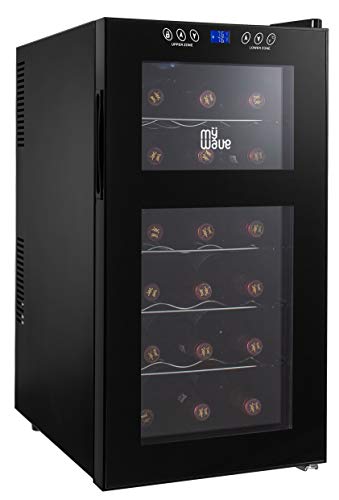 MyWave Vinoteca 18 Botellas MWWT18B Vinoteca Termoeléctrica de 18 Botellas 2 Zonas De Temperatura Capacidad 49 Litros Descongelacion Automatica Eco Friendly Bajo Ruido Color Negro