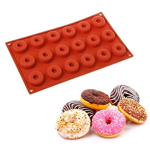 MZY1188 Molde de Silicona con Forma de Mini rosquillas de 18 cavidades, Mini Molde para Hornear de Chocolate, moldes para Hornear Bricolaje, Molde de rosquilla de Silicona con Forma Redonda