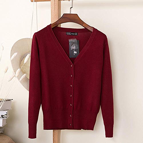 N / A 27 Color sólido Mujer Chaqueta de Punto Abrigo Otoño Invierno Casual Cuello en V Manga Larga Crochet Suéter de Punto Abrigo Mujer Tops-Pasto Verde_XXL