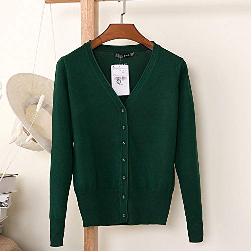 N / A 27 Color sólido Mujer Chaqueta de Punto Abrigo Otoño Invierno Casual Cuello en V Manga Larga Crochet Suéter de Punto Abrigo Mujer Tops-Pasto Verde_XXL