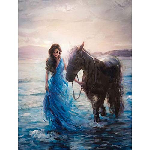 N / A 5D-Diamond Painting Woman and Horse Romantic Diamond Painting Oil Painting Diamond Mosaic Diamond Embroidery Rhinestone Box For Sale Home Decoration Gifts-50X40Cm