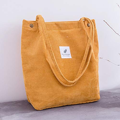 N / A Bolso de Compras de Pana para Mujer Bolso de Hombro de Tela de Lona Femenina Bolso de Almacenamiento Ambiental Bolso Reutilizable Plegable ecológico Bolsas de supermercado 34x30x12cm