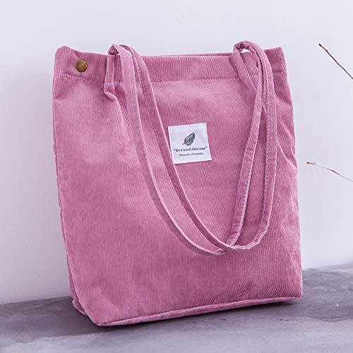 N / A Bolso de Compras de Pana para Mujer Bolso de Hombro de Tela de Lona Femenina Bolso de Almacenamiento Ambiental Bolso Reutilizable Plegable ecológico Bolsas de supermercado 34x30x12cm