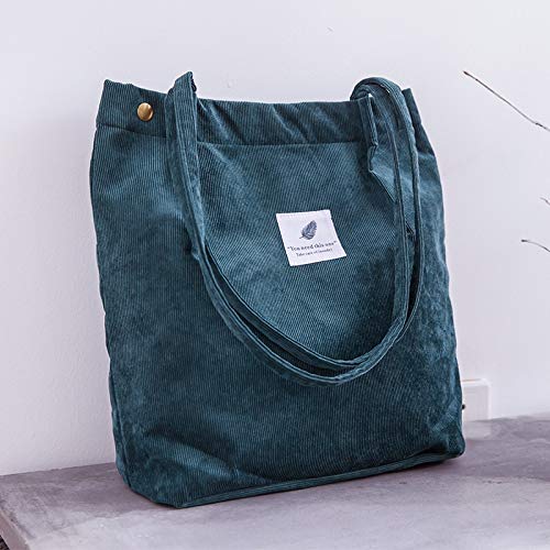 N / A Bolso de Compras de Pana para Mujer Bolso de Hombro de Tela de Lona Femenina Bolso de Almacenamiento Ambiental Bolso Reutilizable Plegable ecológico Bolsas de supermercado 34x30x12cm