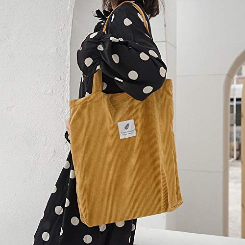 N / A Bolso de Mano de Lona de Pana para Mujer Bolsos de Hombro de Tela para Mujer Bolso de Compras Casual para Damas jóvenes Bolsos Plegables Reutilizables para niñas 35 * 36 cm