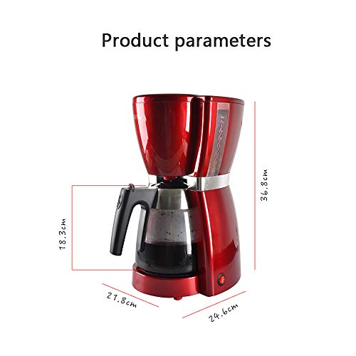 N/ A Cafetera, Máquina de café Dumping Tecnología con el Filtro de café de la máquina Proporciona un Sabor más Lleno de Cristal de 1,8 litros Rojo