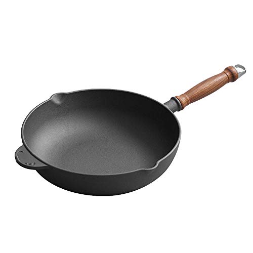 N / A con Mango Resistente Al Calor Y Apta,Cubierta de Vidrio de Hierro Fundido Wok sin Recubrimiento, sartén para filetes, Cocina de inducción de Uso General