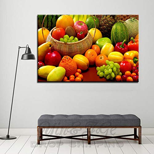 N / A Cuadro en Lienzo Pintura Decorativa Frutas y Verduras Frescas Naturaleza Muerta Pintura de Pared Cuadro de Lienzo Decoración de Dormitorio Decoración de Comedor Decoración de Pared Arte