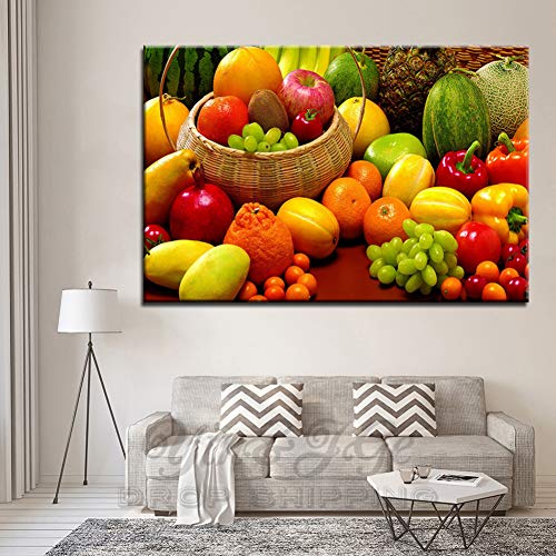 N / A Cuadro en Lienzo Pintura Decorativa Frutas y Verduras Frescas Naturaleza Muerta Pintura de Pared Cuadro de Lienzo Decoración de Dormitorio Decoración de Comedor Decoración de Pared Arte