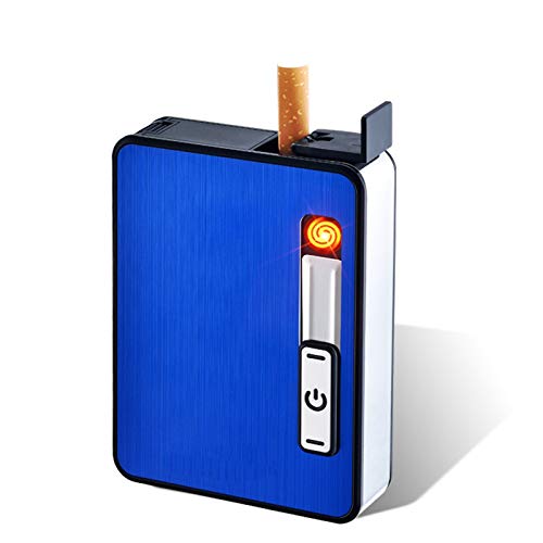 N / A Estuche para Cigarrillos con Encendedores, Porta Cigarrillos De Aluminio, Estuche para Cigarrillos Portátil De Metal, Encendedores Electrónicos Recargables Sin Llama A Prueba De Viento 2 En 1