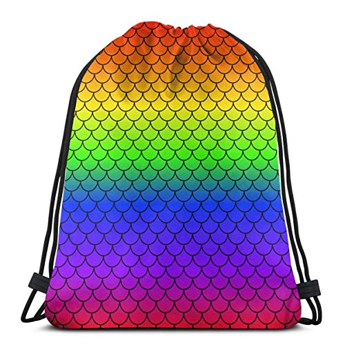 N / A Mermaid Scales Rainbow Gym Bag para Mujeres Hombres Mochila con cordón 36 x 43 cm / 14.2 x 16.9 Pulgadas