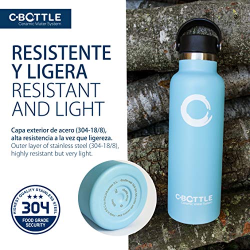 N C-Bottle Botella Agua Acero Inoxidable 600ml con Recubrimiento Interior Cerámico, Libre de BPA y Malos Sabores, Botella Termica Resistente y Ligera, Eco-Friendly